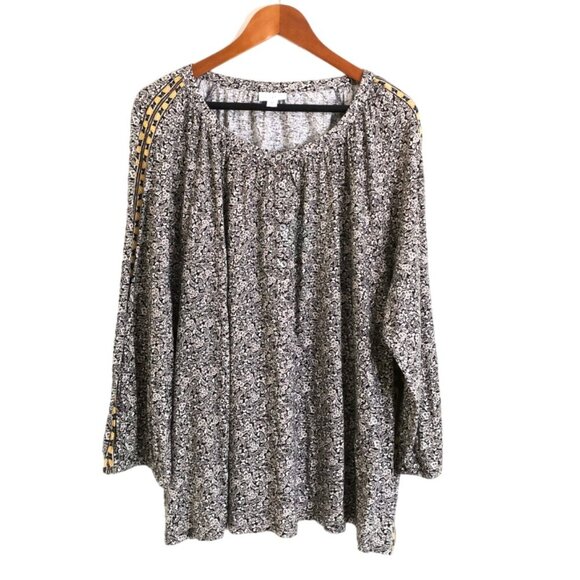 J. Jill Tops - J. Jill Boho Ditsy Print Contrasting Trim Long Sleeve Tunic Top Size 3X